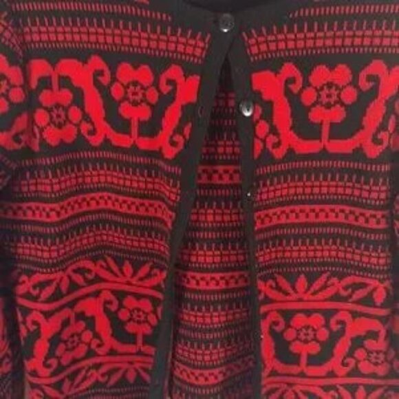 Lennie Nina Leonard Red & Black Cardigan Look Sweater Built In Shell Size Sm P - Picture 2 of 7